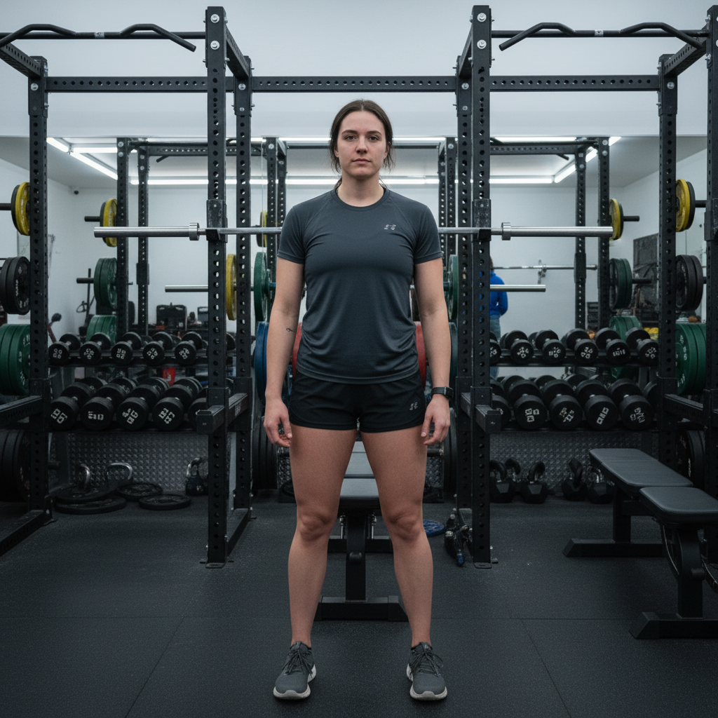 Professional strength coach headshot with weight room background