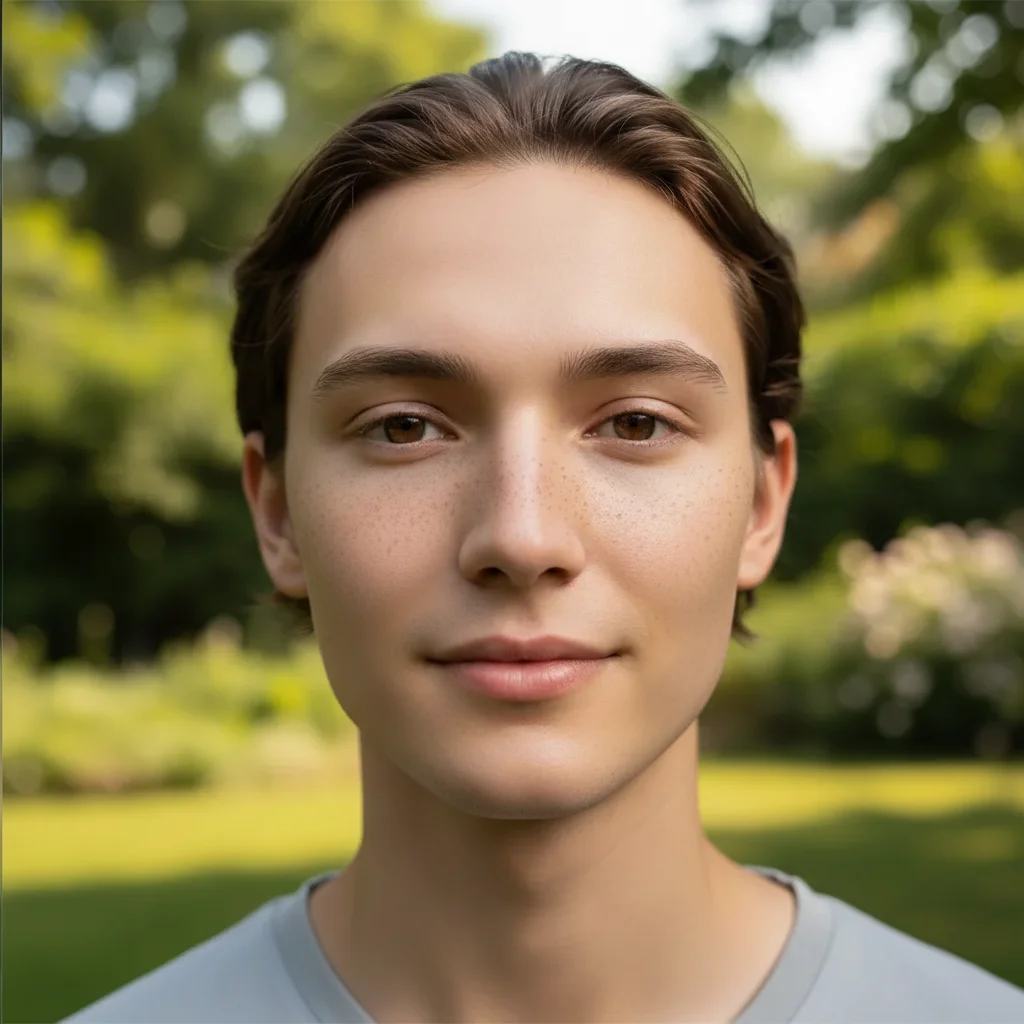 Portrait with sparse freckles across entire face