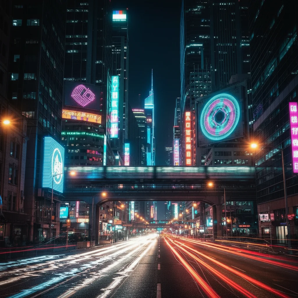 City scene with VHS glitch art applied