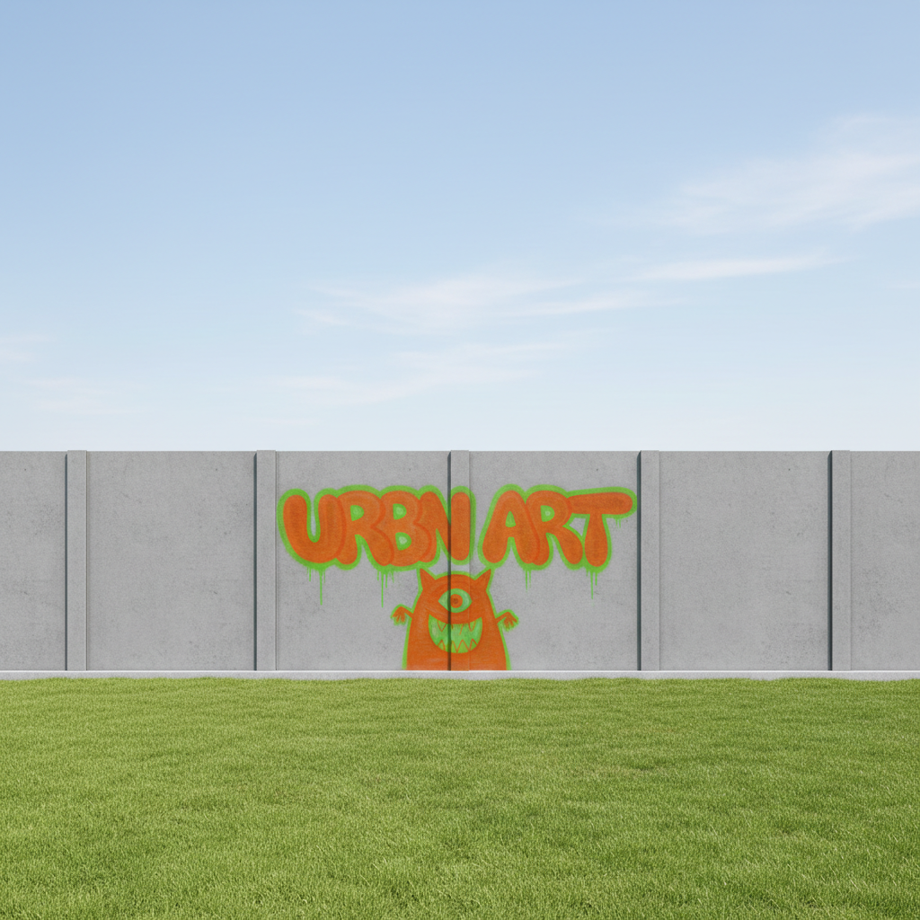 Concrete wall with multiple graffiti tags