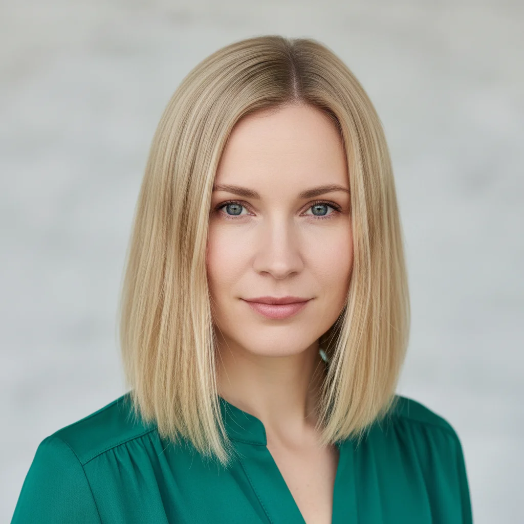 Woman with thin, flat blonde hair lacking volume