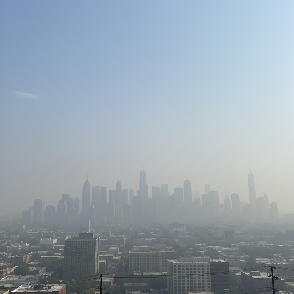 Clear city skyline after haze removal with sharp architectural details