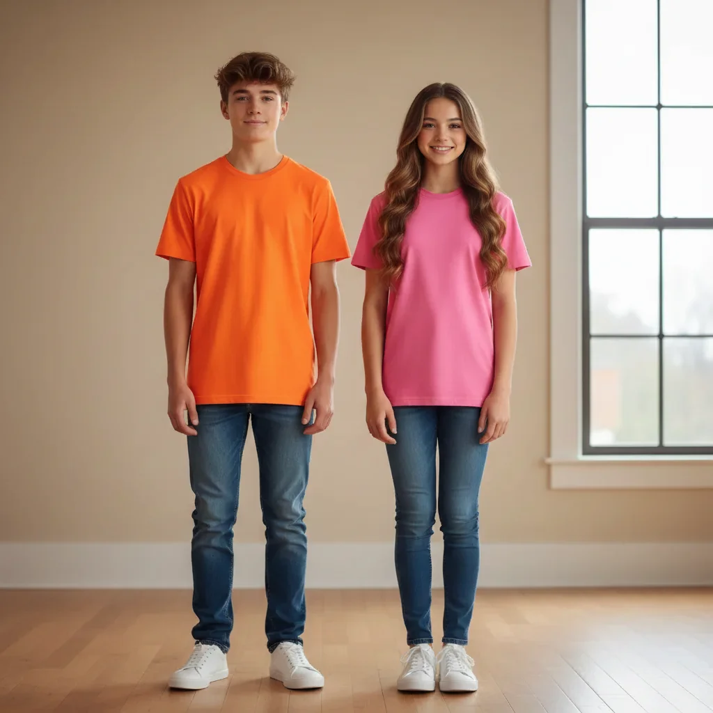 Same photo but with their heads swapped, boy's head on girl's body and vice versa