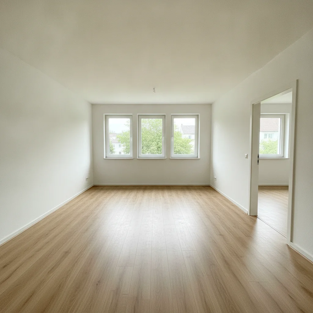 Plain white-walled living room with light flooring and no furniture