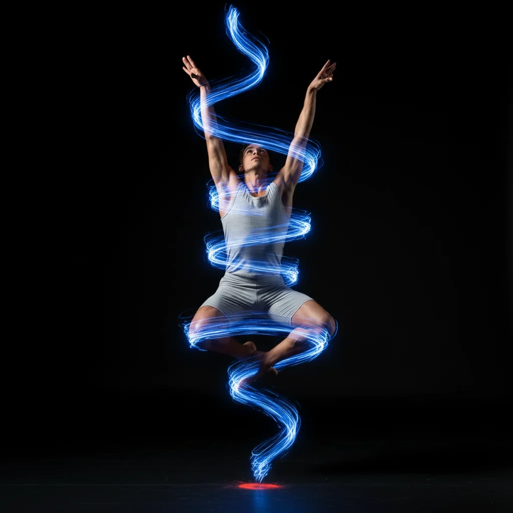 Dancer with blue spiral light painting effect