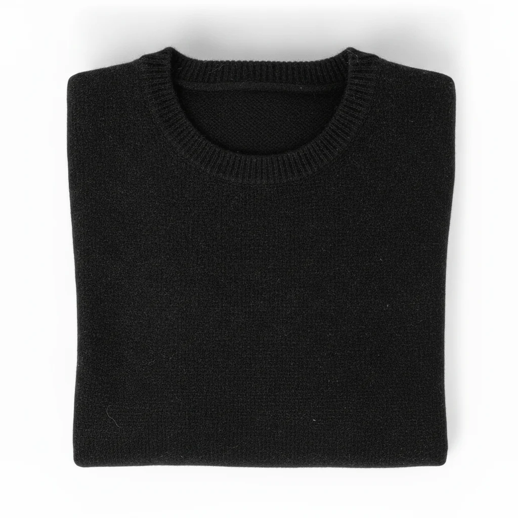Same black sweater with lint removed and clean dark fabric texture restored