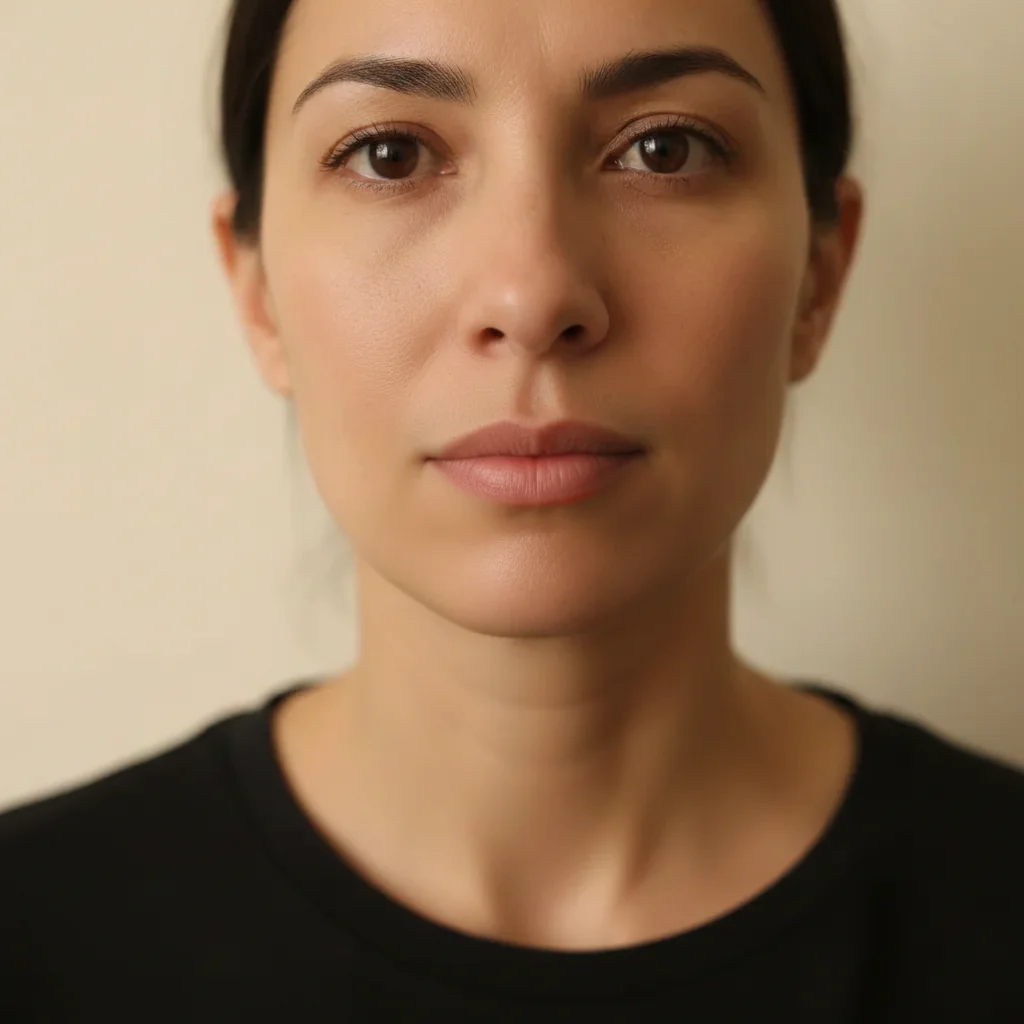 Same woman with balanced, proportional lips