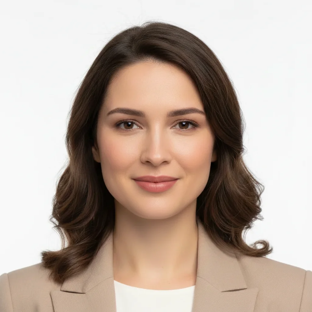 Headshot with enhanced, defined lips that look polished