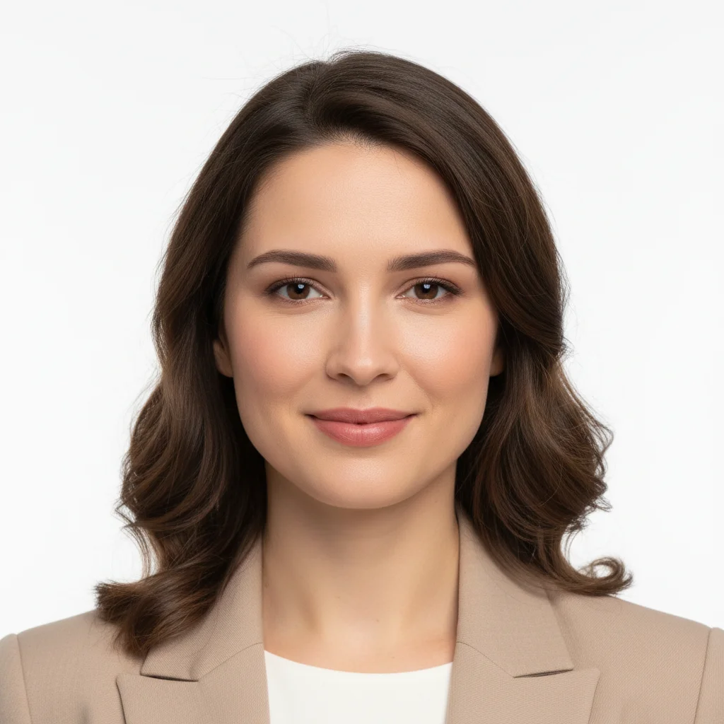 Professional headshot with flat-looking lips