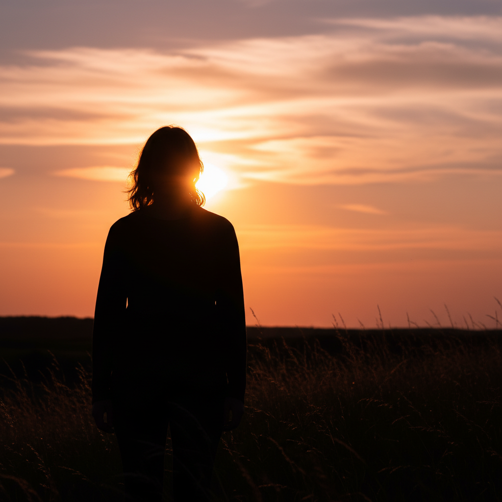 Backlit silhouette of person against bright window