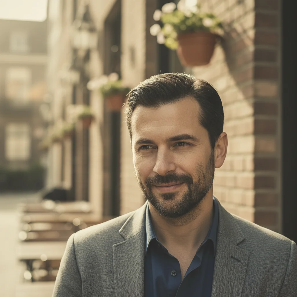 Original photo before transform selfie into a cinematic mafia boss portrait