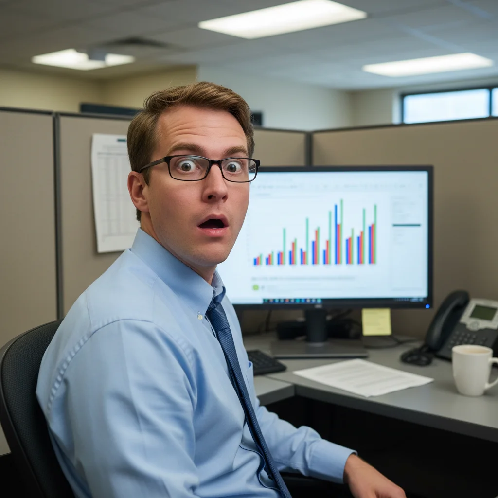 Man with mildly surprised look in office
