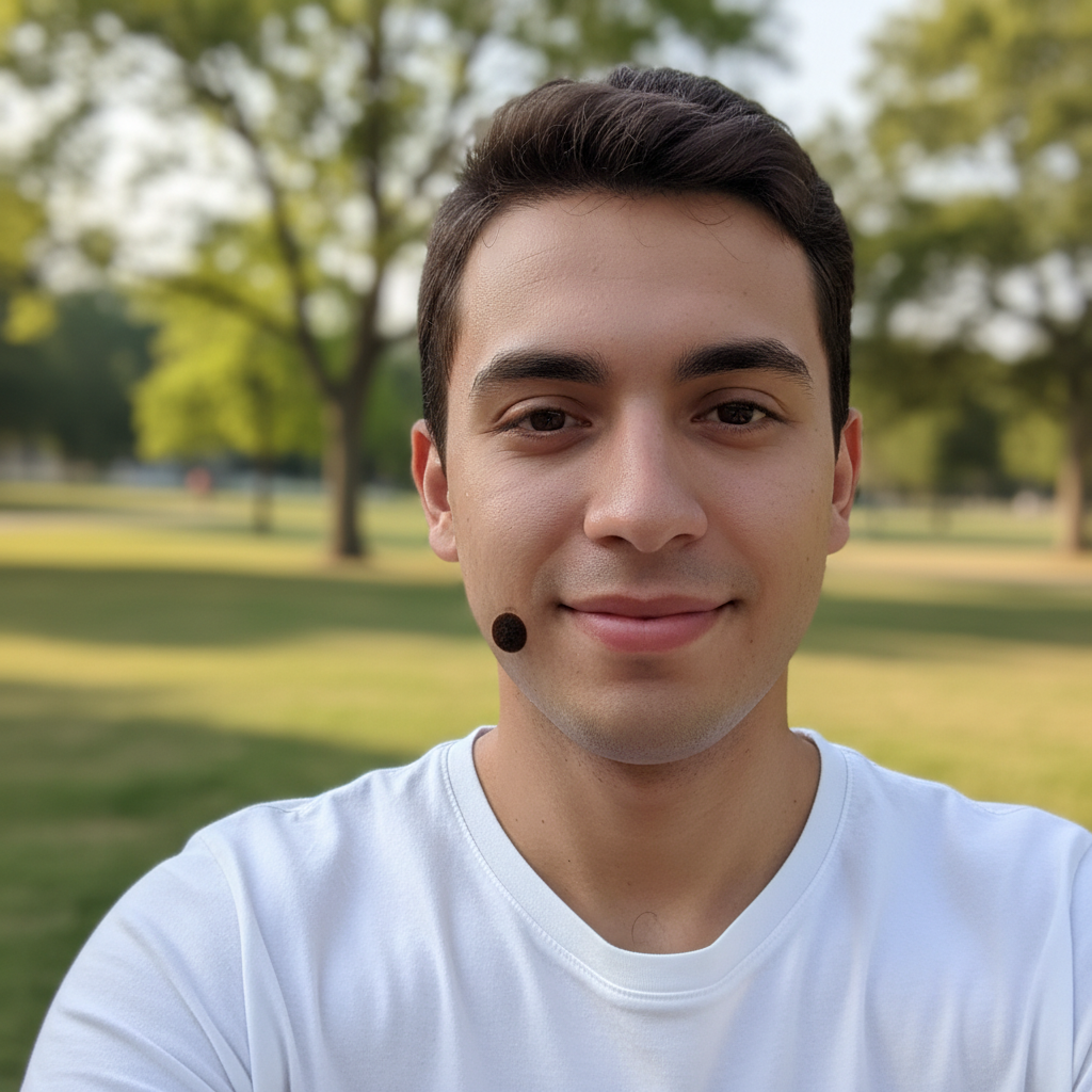 Portrait with beauty mark removed, natural nose texture