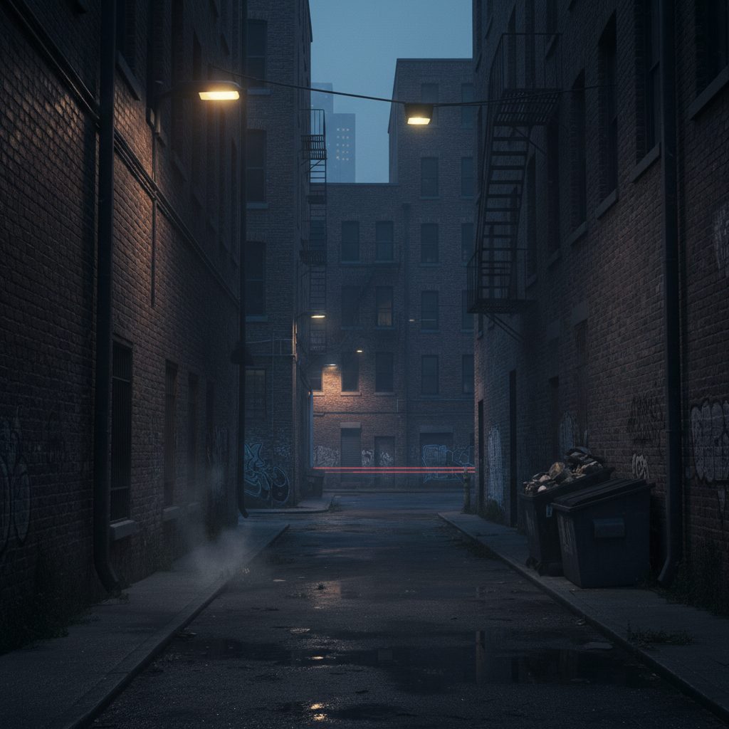 Dark moody urban scene with cinematic atmospheric grading
