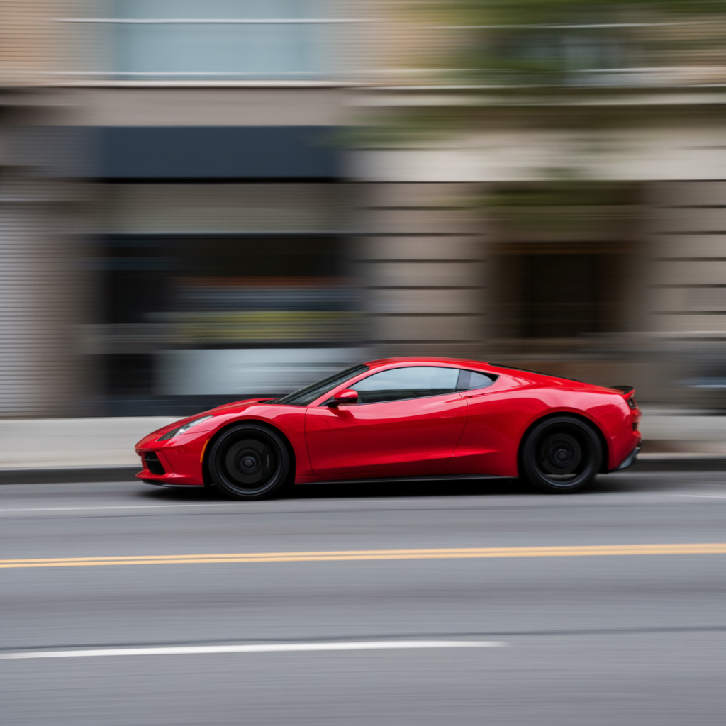 Same car with motion blur removed and sharp detail restored
