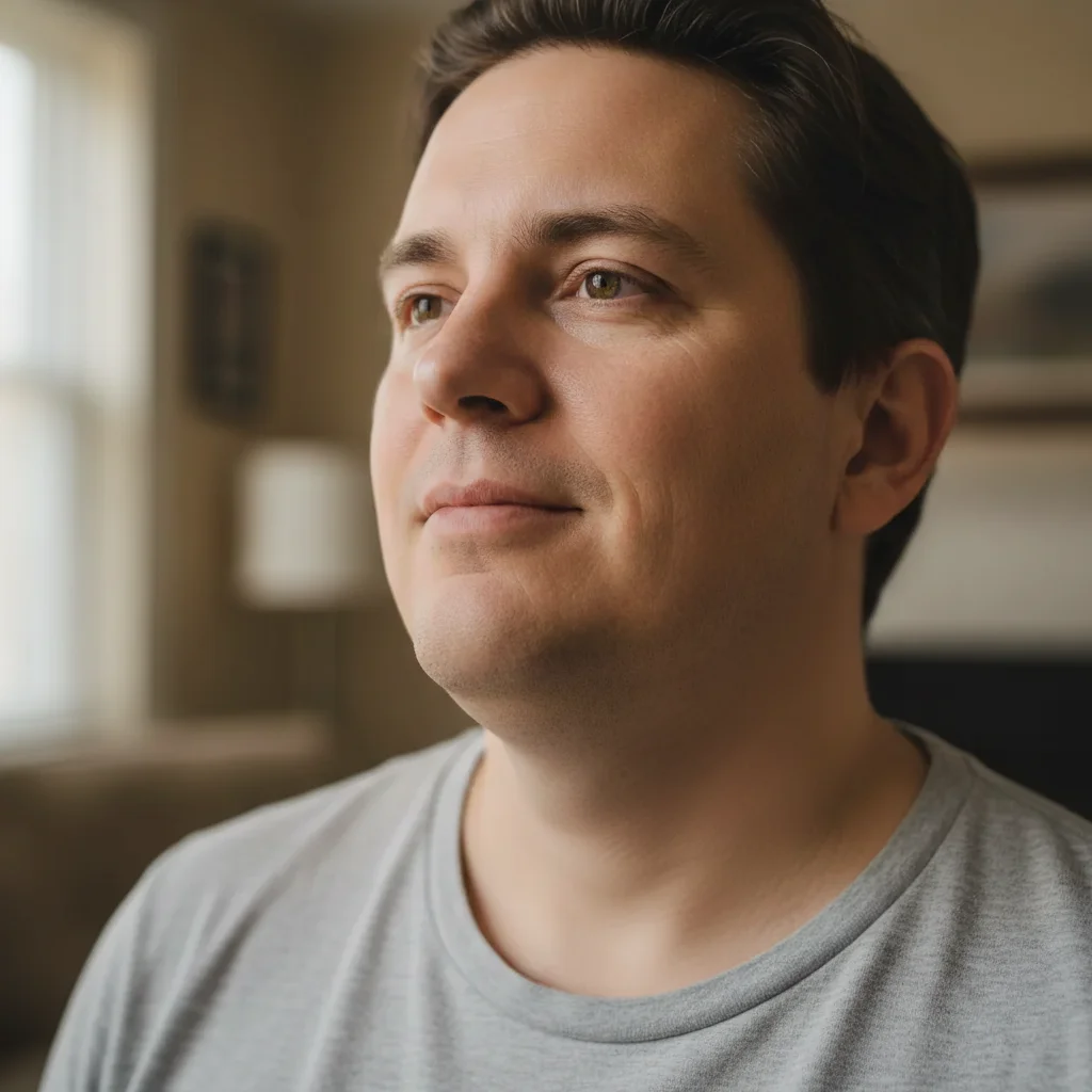 Portrait with reduced double chin and slimmed neck