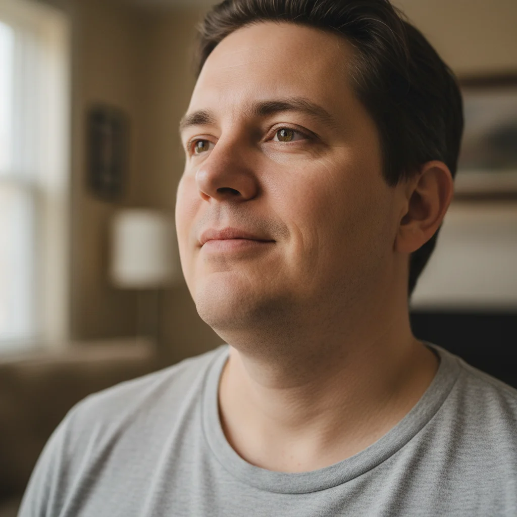 Portrait with double chin and wider neck