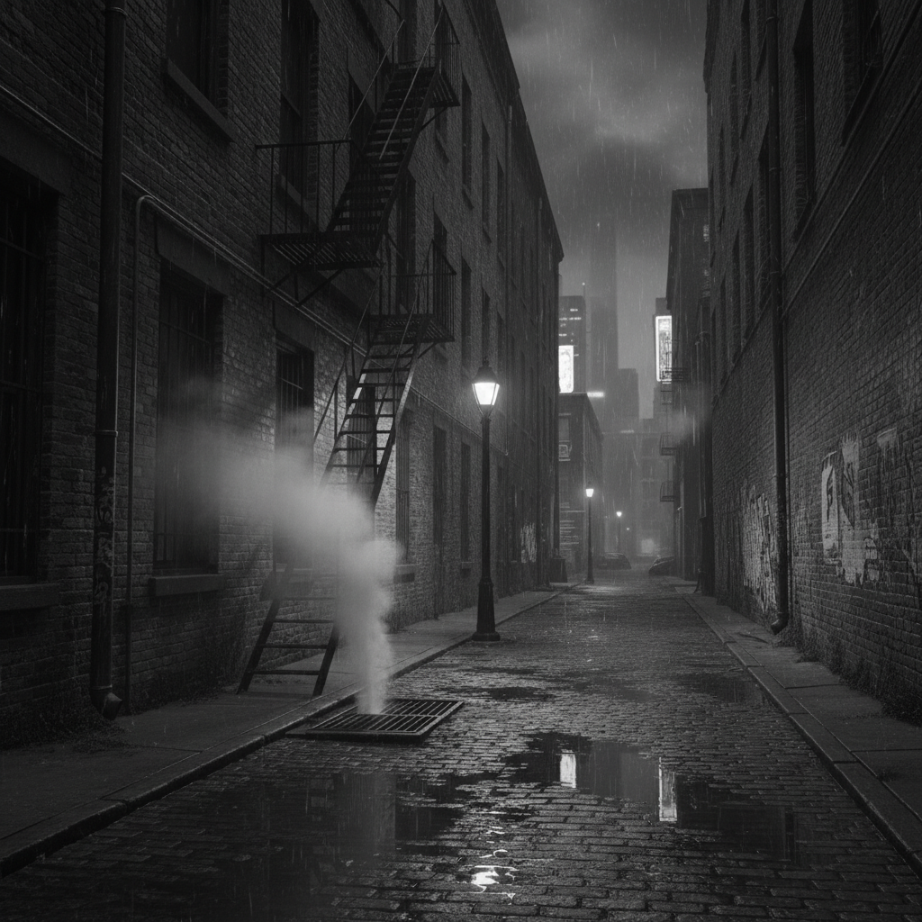 Noir portrait with dramatic shadows and rim lighting