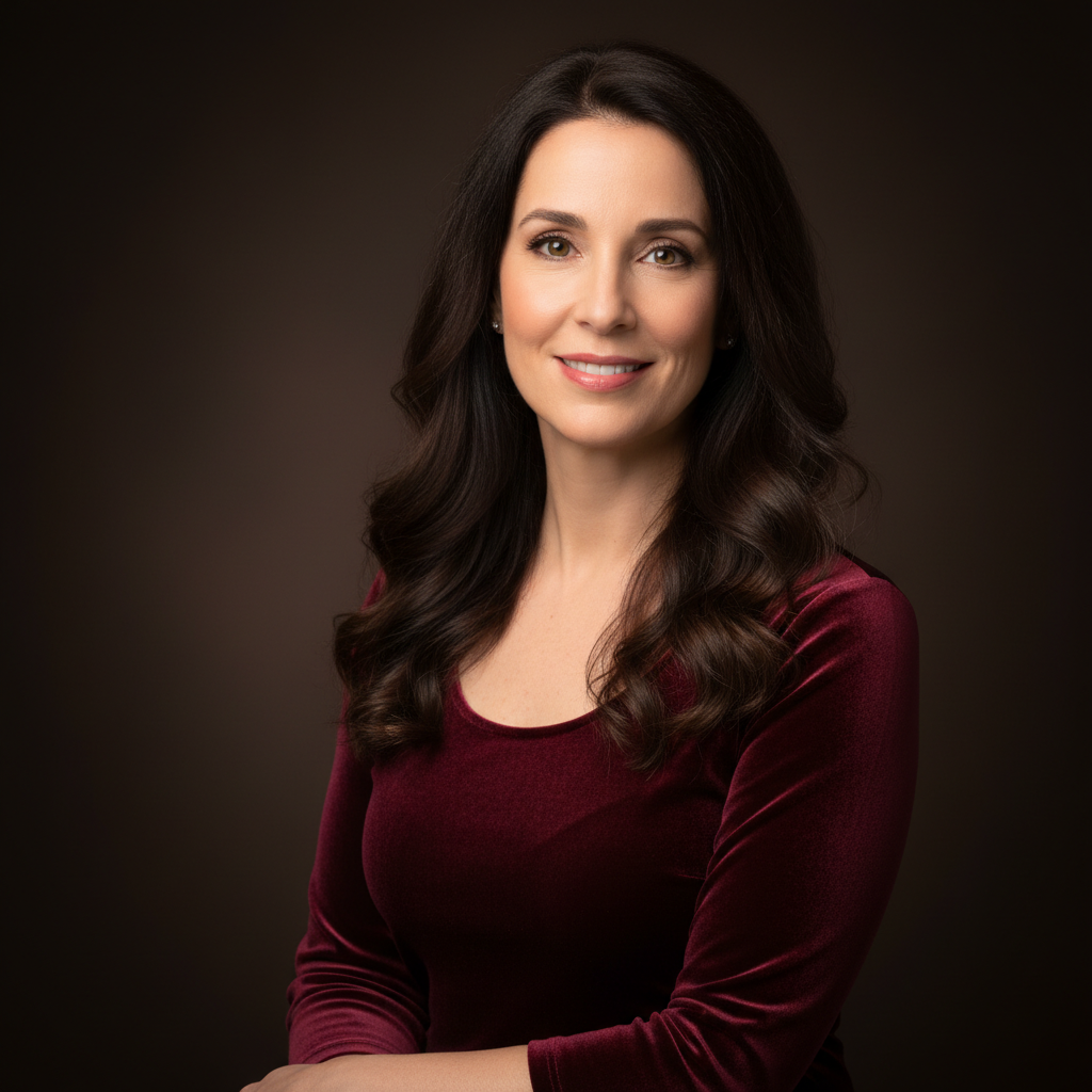 Professional headshot of blonde woman in blue blazer