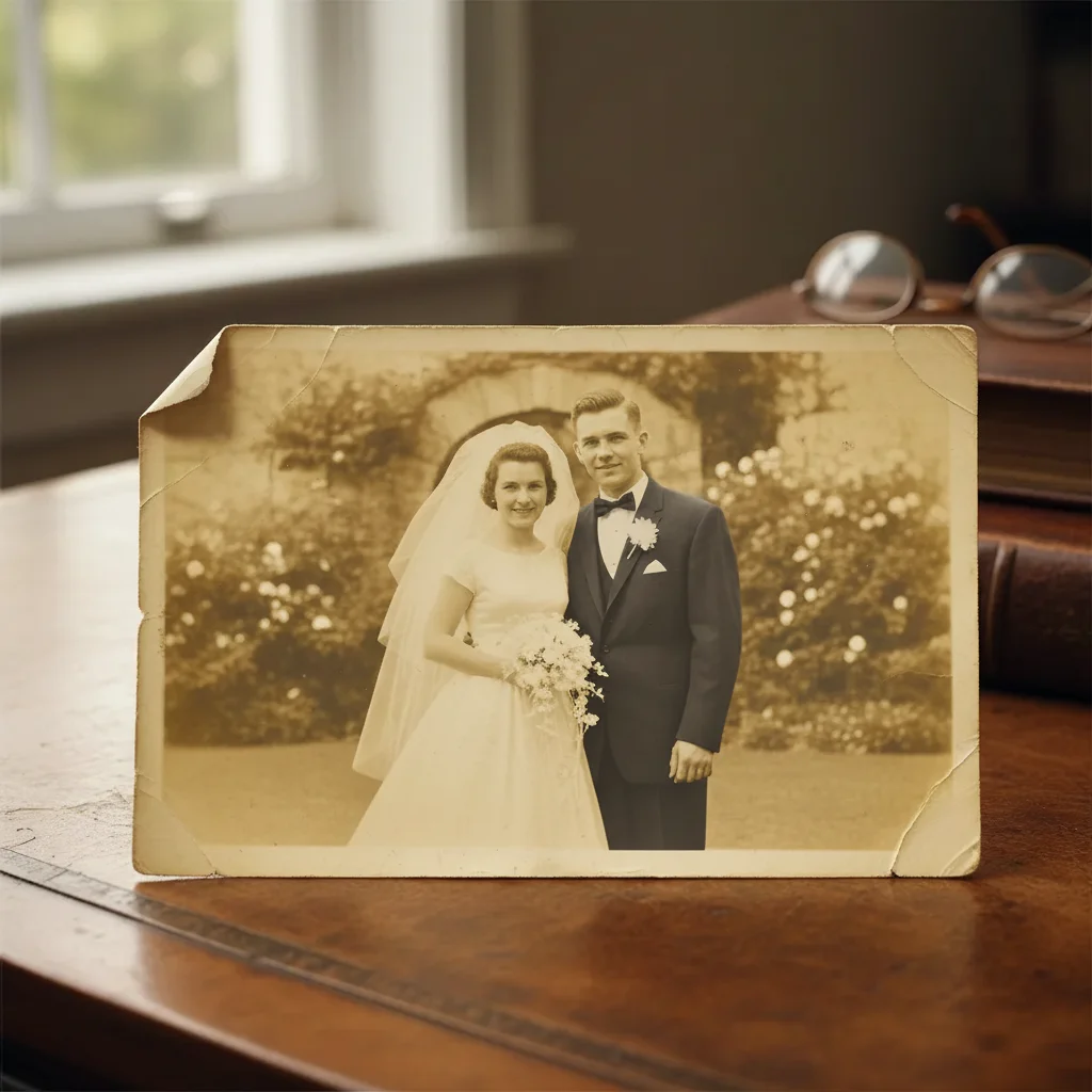 Result after Old Photo Fixer — Fix old photos with AI in 30 seconds: yellowing, fading, scratches, b
