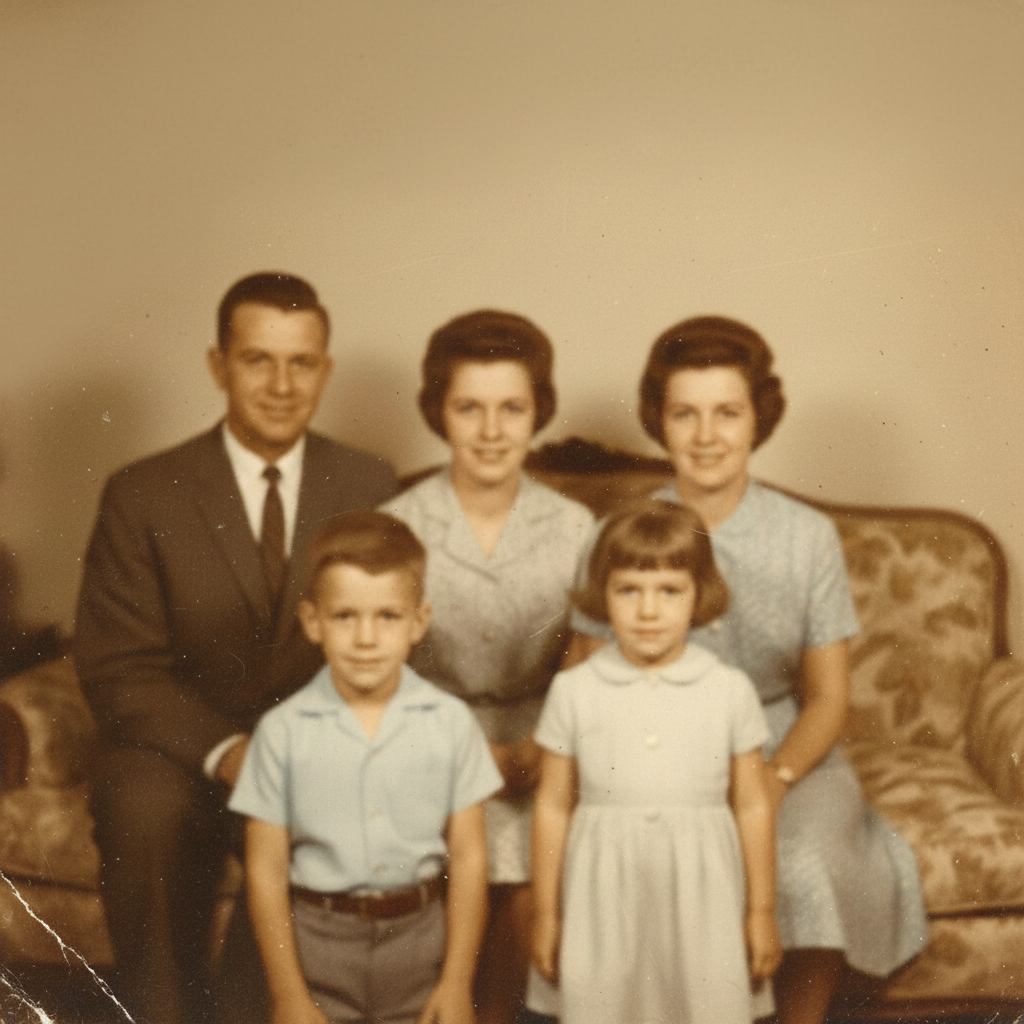 Same portrait with yellowing corrected, scratch removed, contrast improved