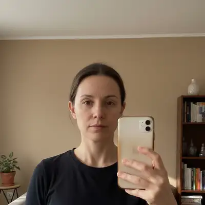Casual smartphone selfie before passport photo formatting