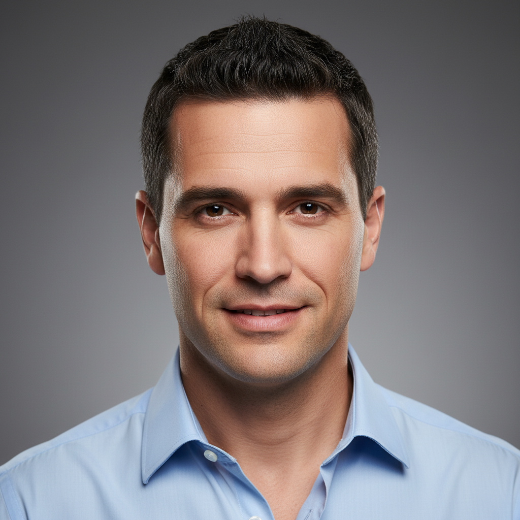 Portrait of a man in his early 30s with dark hair