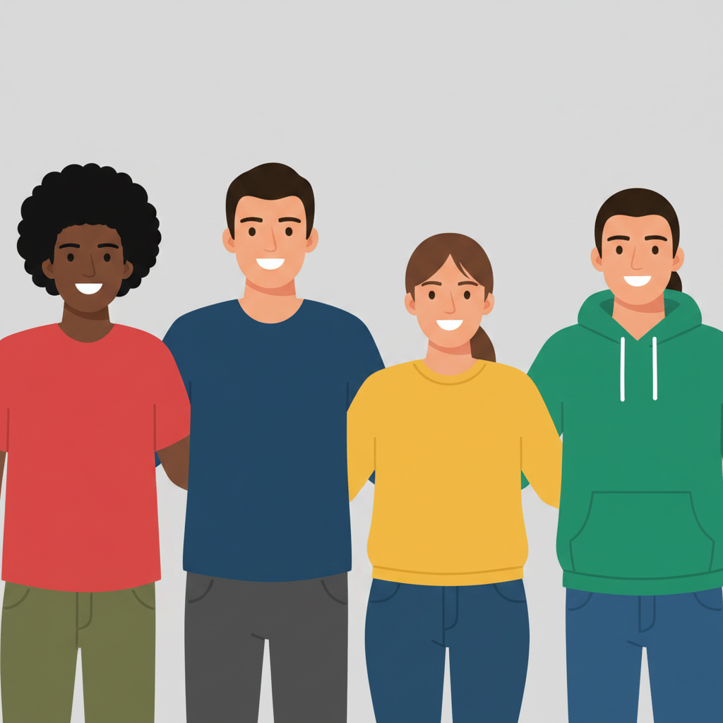 Group converted to flat vector cartoon with each person clearly distinct