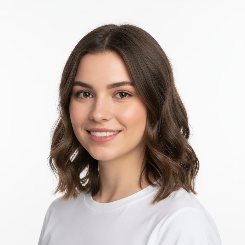 Standard studio portrait of a woman with white background