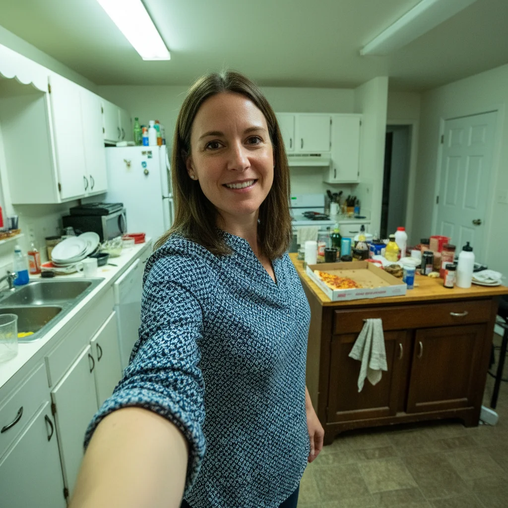 Life coach selfie with kitchen background