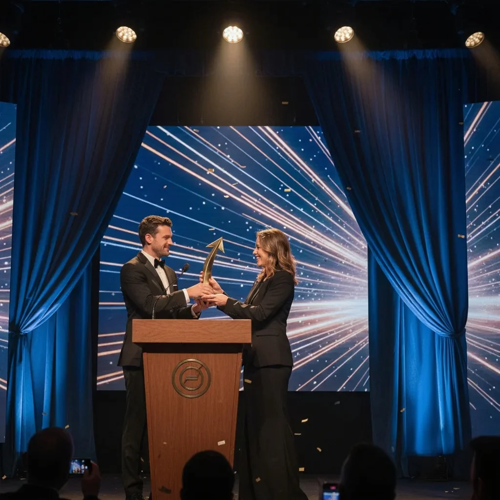 Clean award ceremony photo with background filled