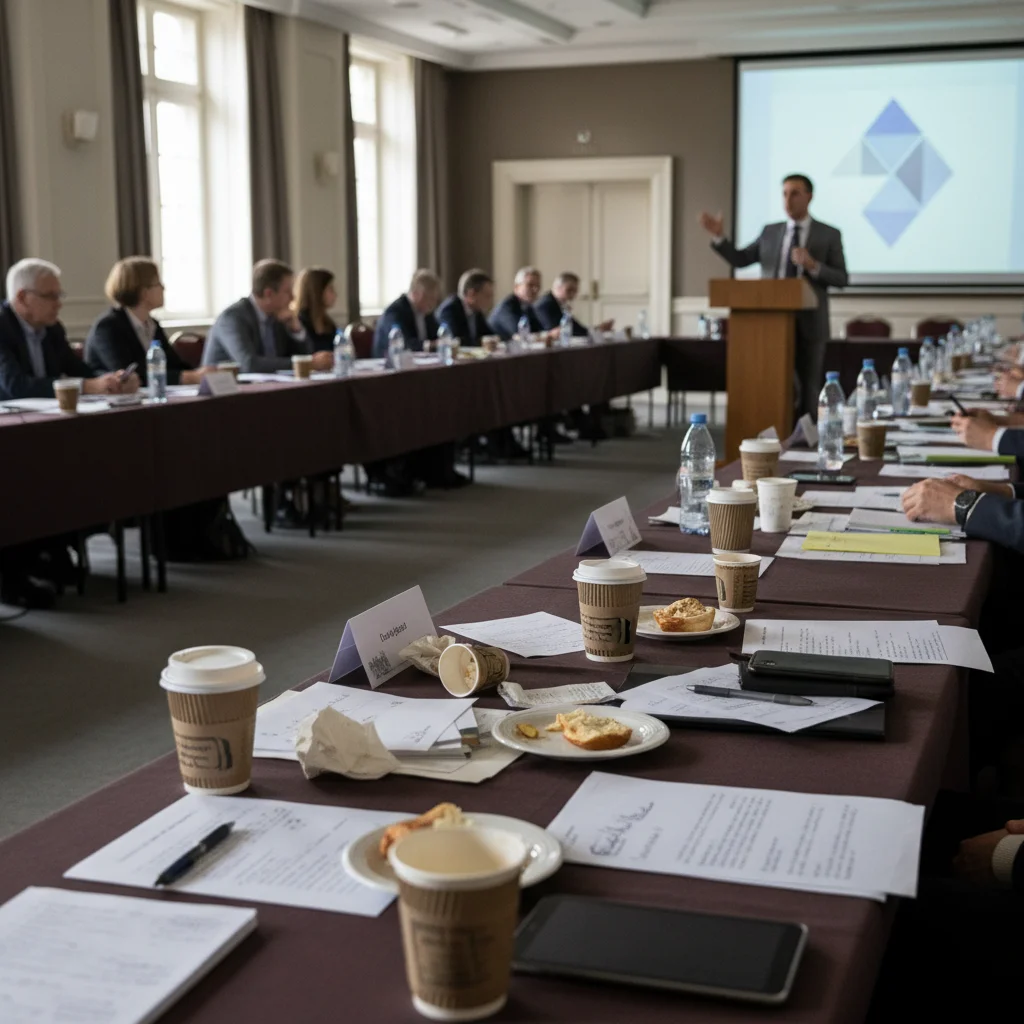 Conference photo with clutter in the corner