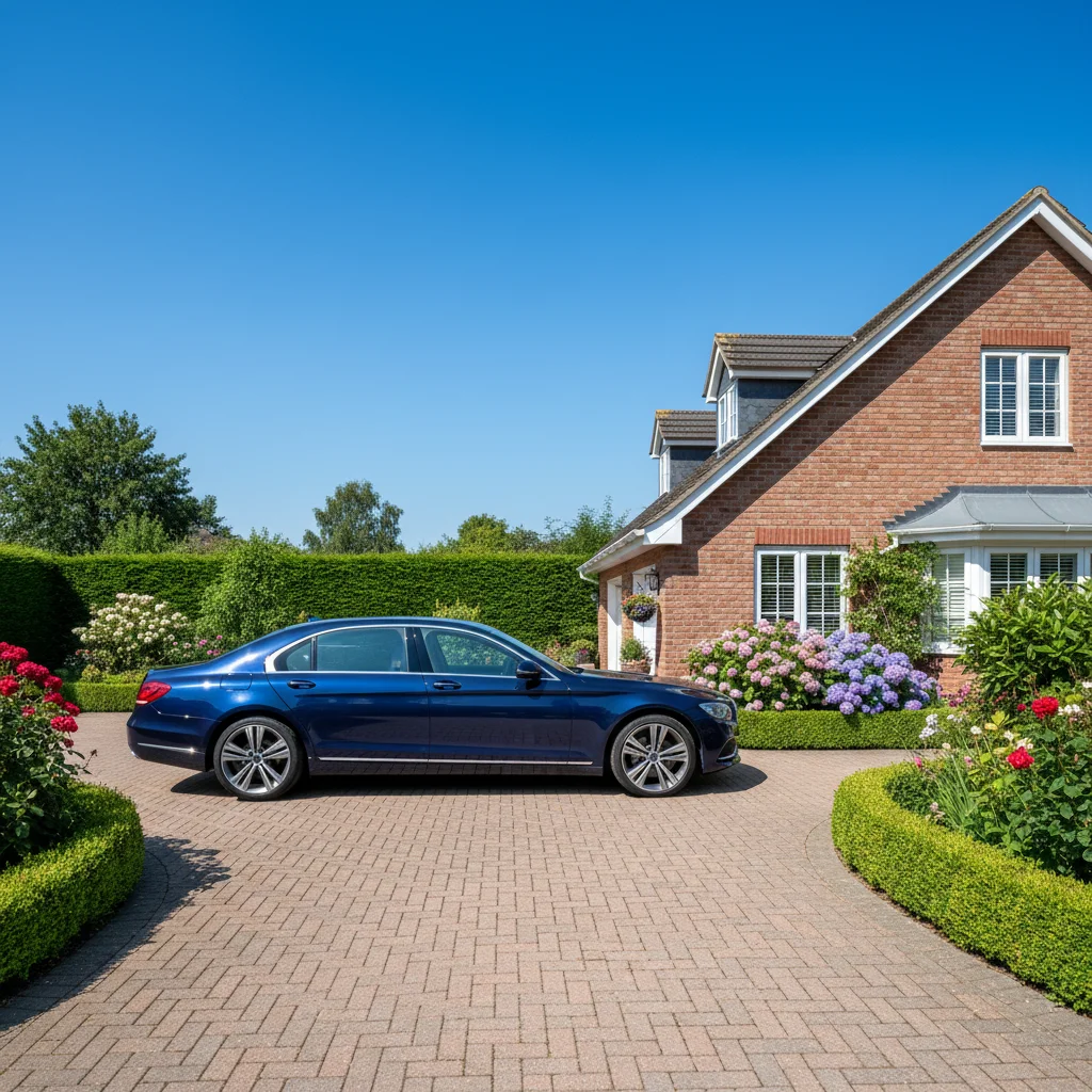 Driveway with parked car blocking the view