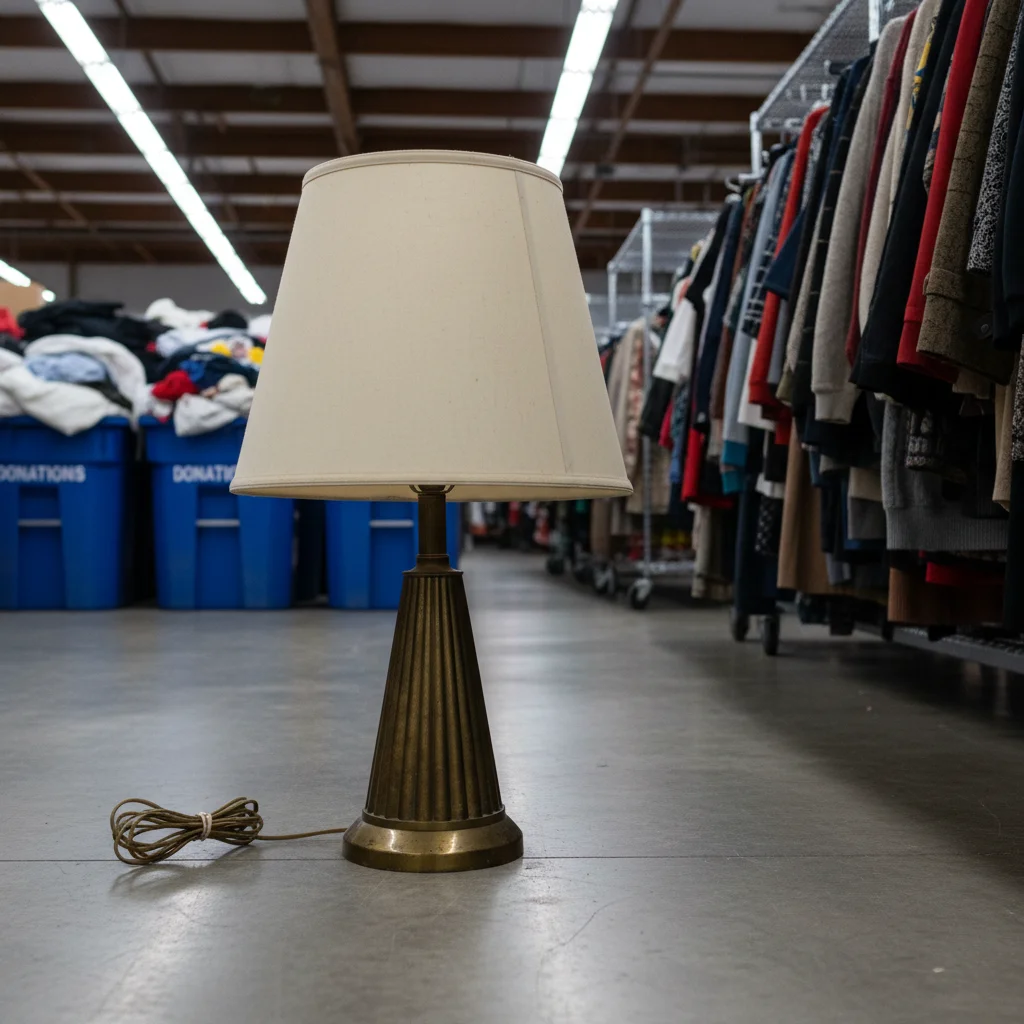 Vintage lamp on cluttered thrift store shop floor