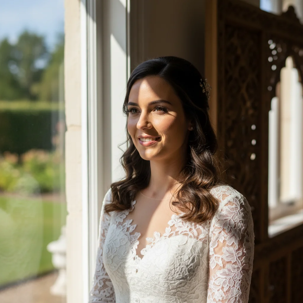Bride portrait with harsh shadow across face