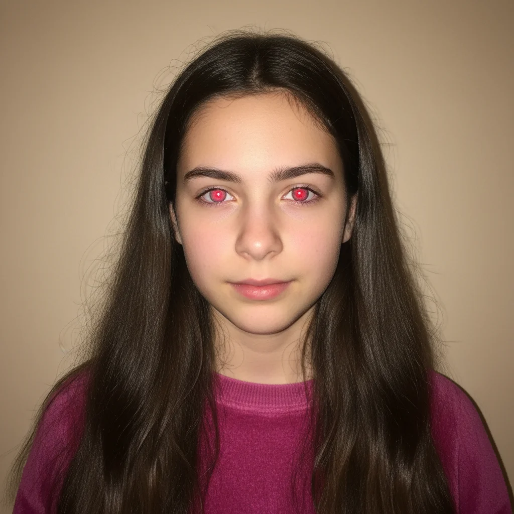 Portrait with bright red eye flash effect in both eyes