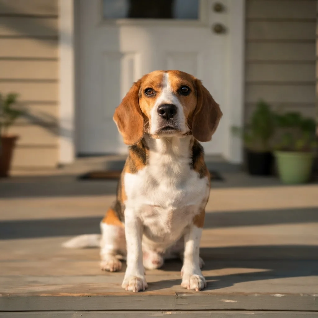 The same beagle photo with the camera-shake blur fixed and the fur and eyes sharp