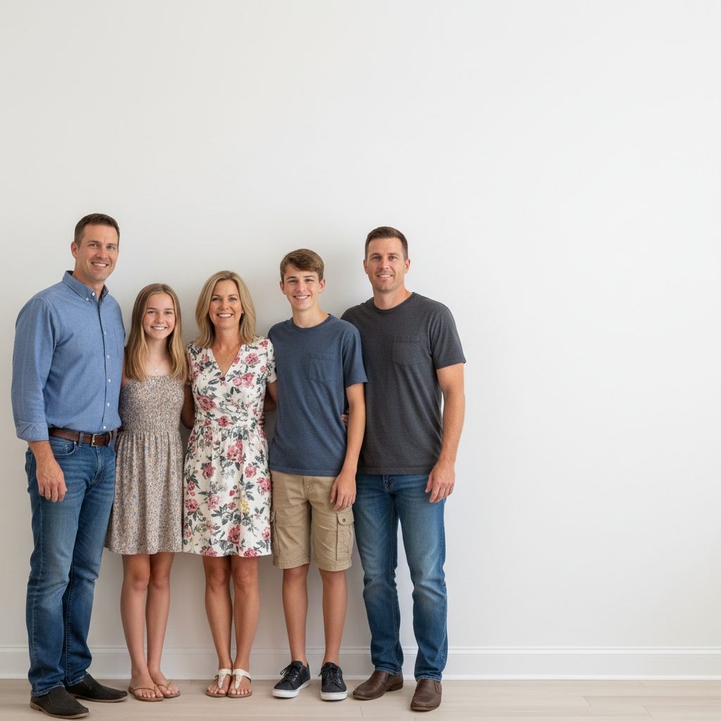 2x2 grid collage with white borders showing family moments