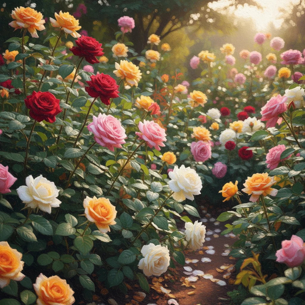 Garden transformed into Impressionist painting with loose brushstrokes and dappled light