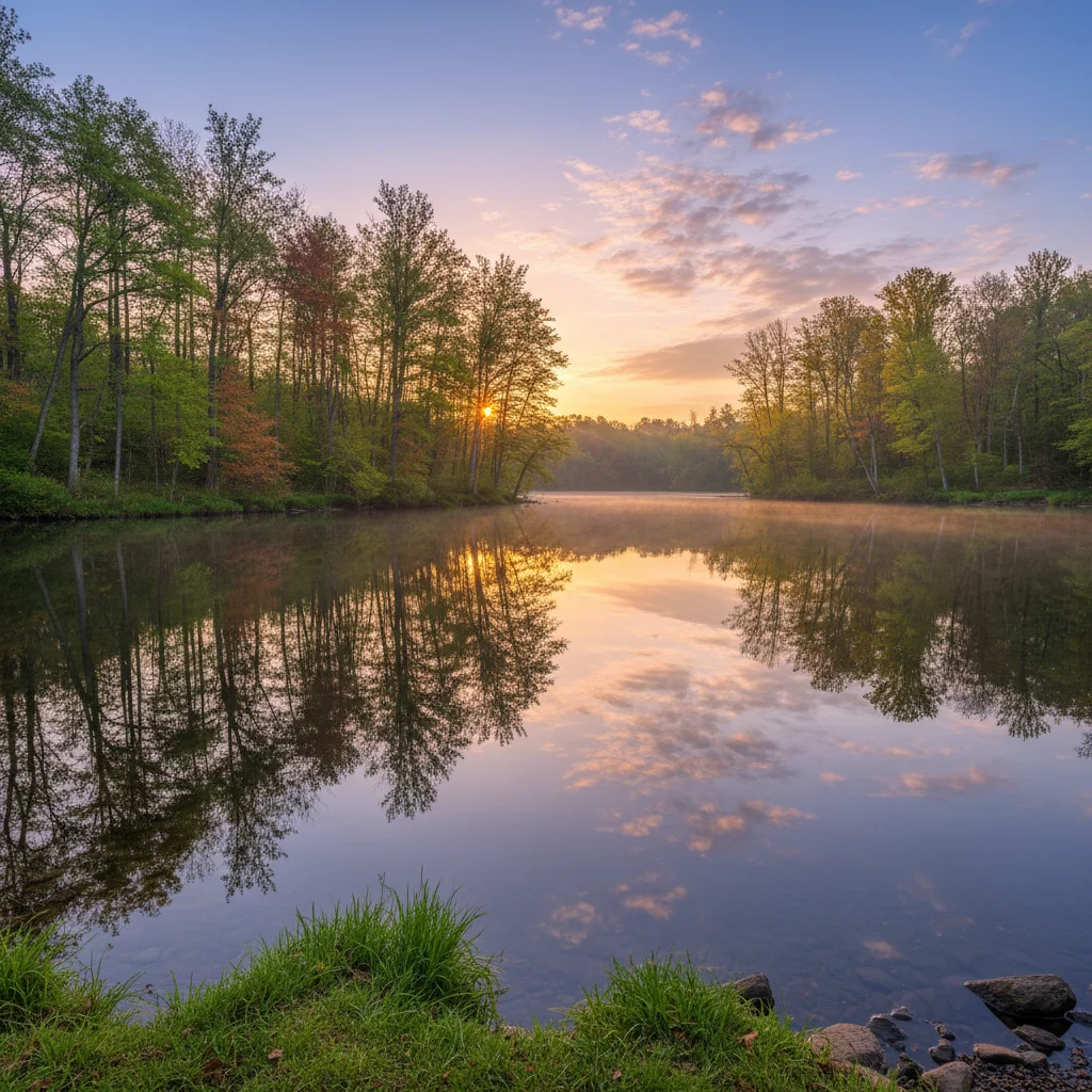 Photographic water scene with tree reflections