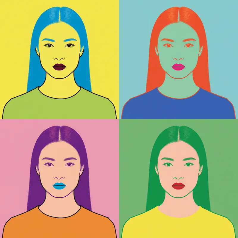 Portrait transformed into bold Pop Art screen-print with flat graphic colors