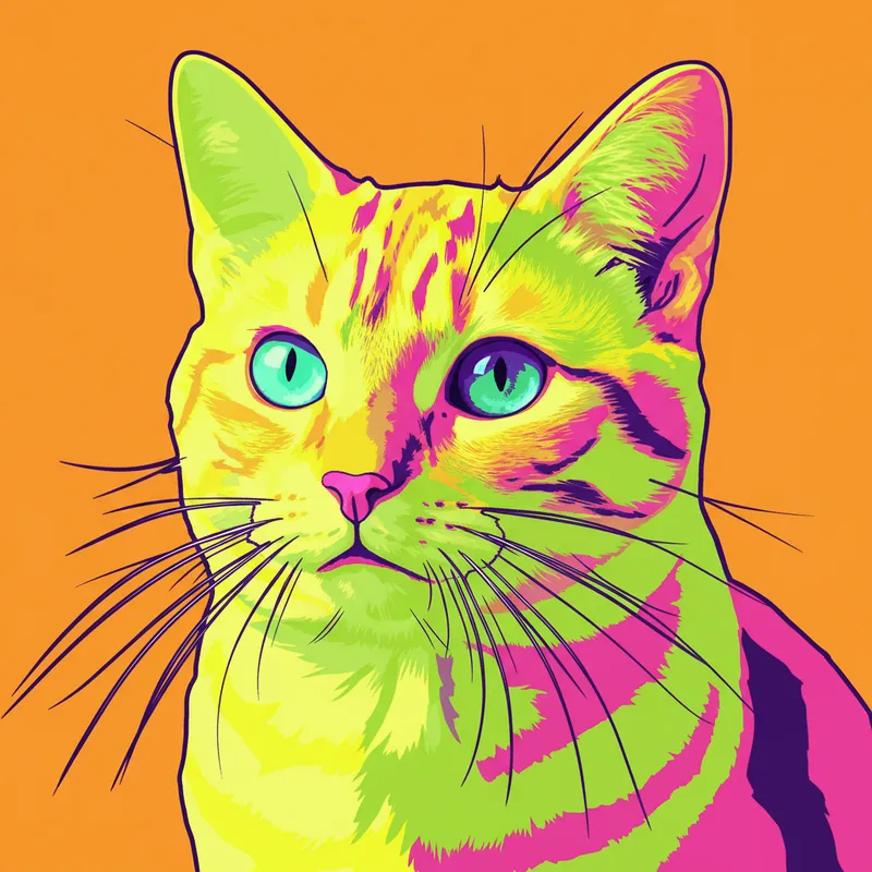 Portrait as neon duotone Pop Art print with pink background and cyan-black rendering