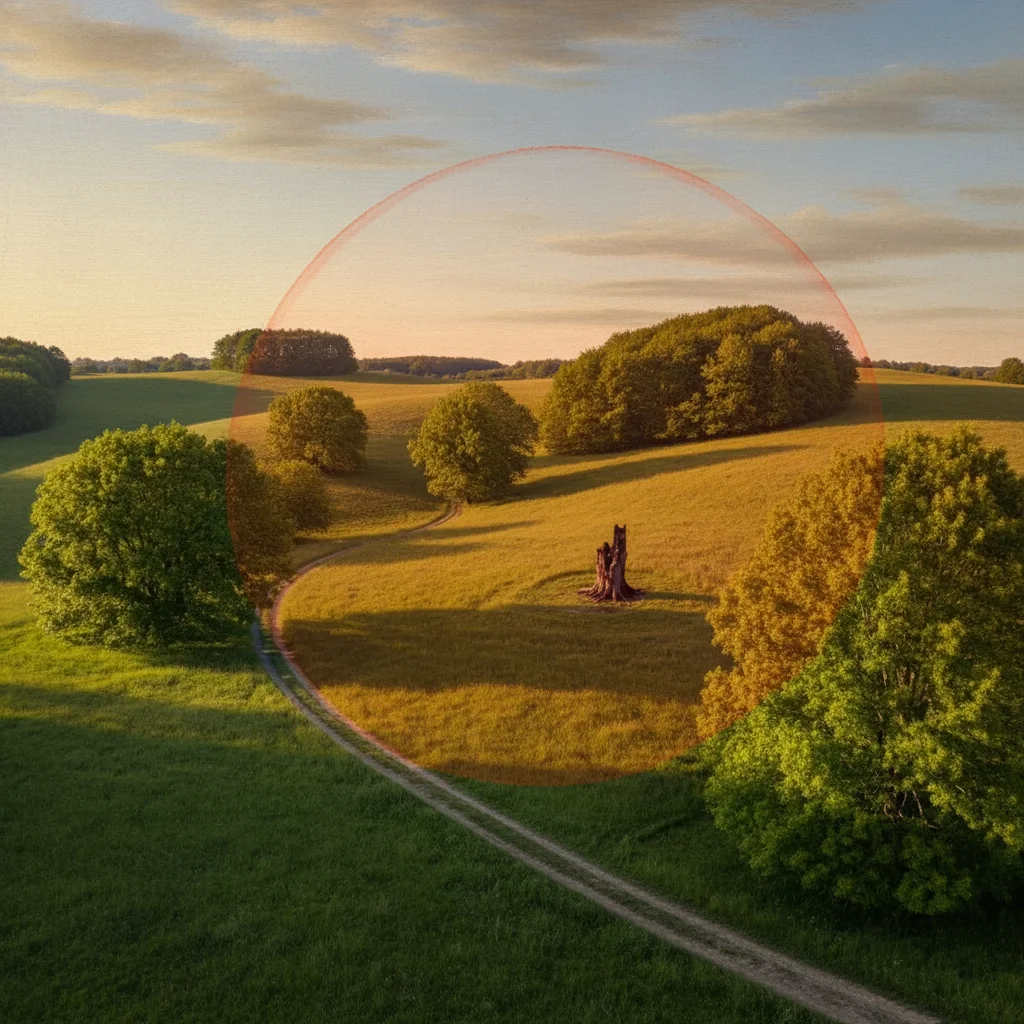 Landscape transformed into Italian Renaissance painting with warm amber tones and sfumato quality