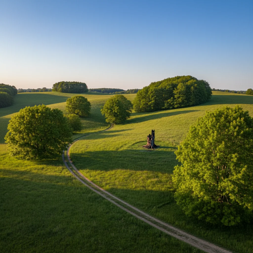 Modern outdoor nature photo with green hills