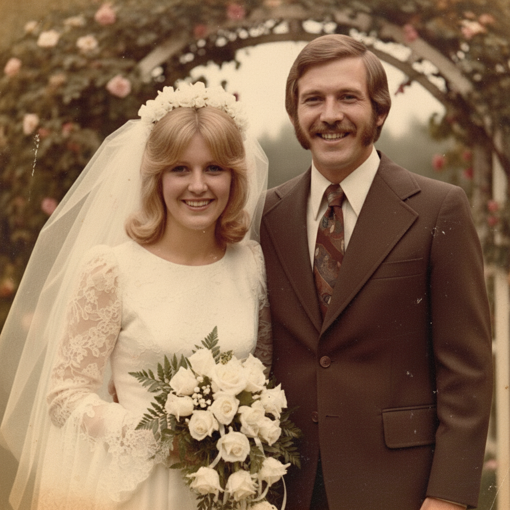 Same portrait fully restored with water damage repaired