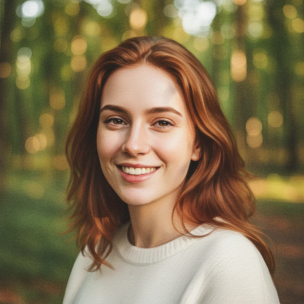 Portrait transformed into soft watercolor painting with delicate color washes