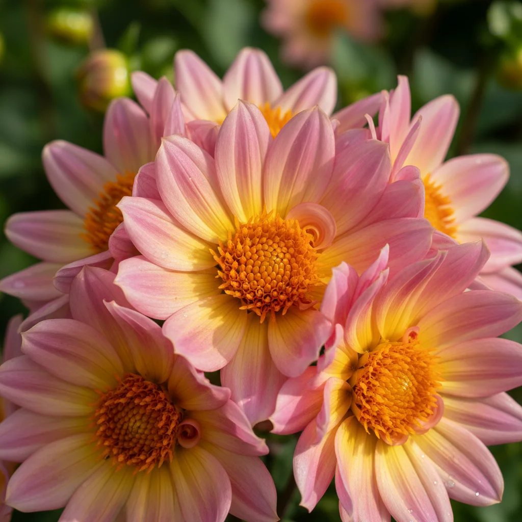 Close-up flower photo with colorful petals in natural light