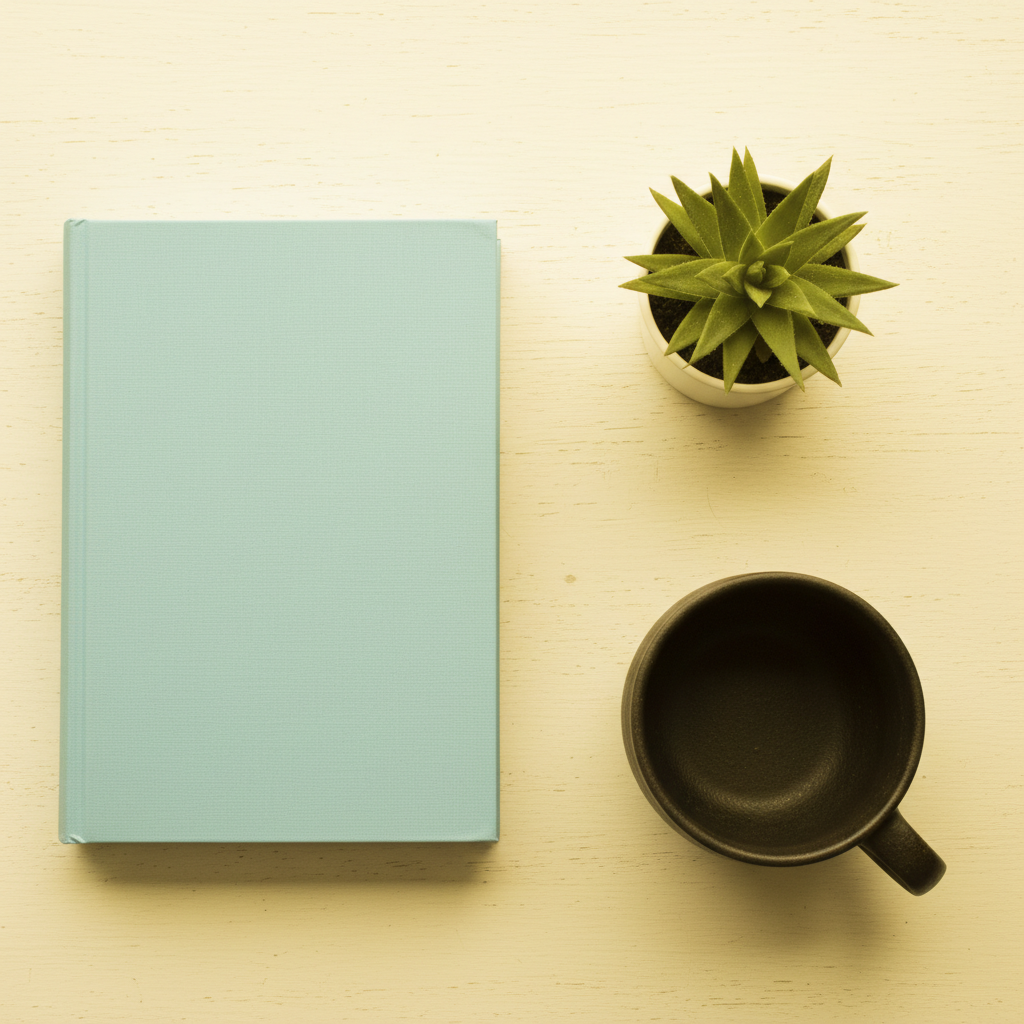 Indoor flat-lay with yellow incandescent cast on white background