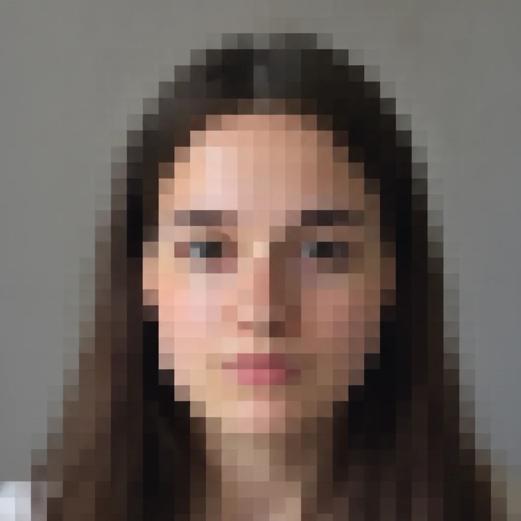 Heavily pixelated profile picture upscaled from thumbnail, face is blocky mosaic