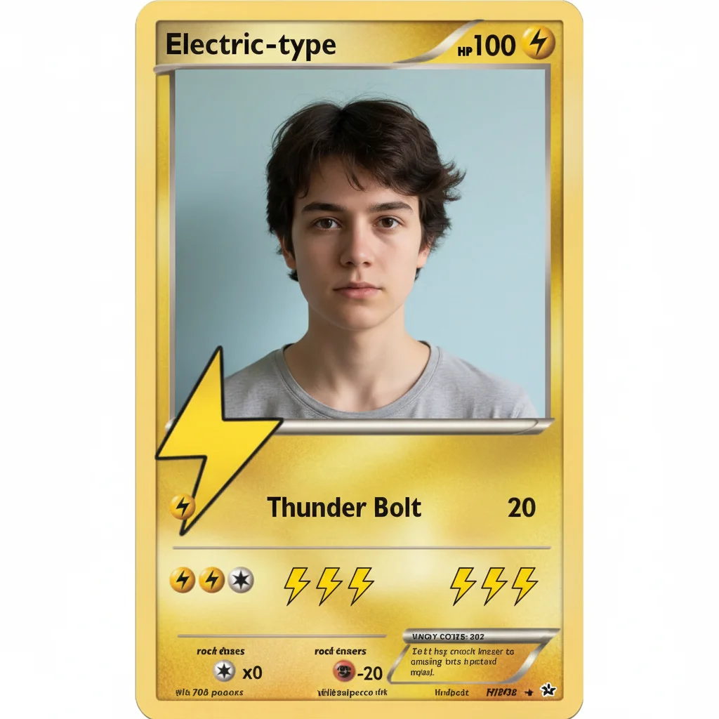 Portrait transformed into electric-type Pokemon card